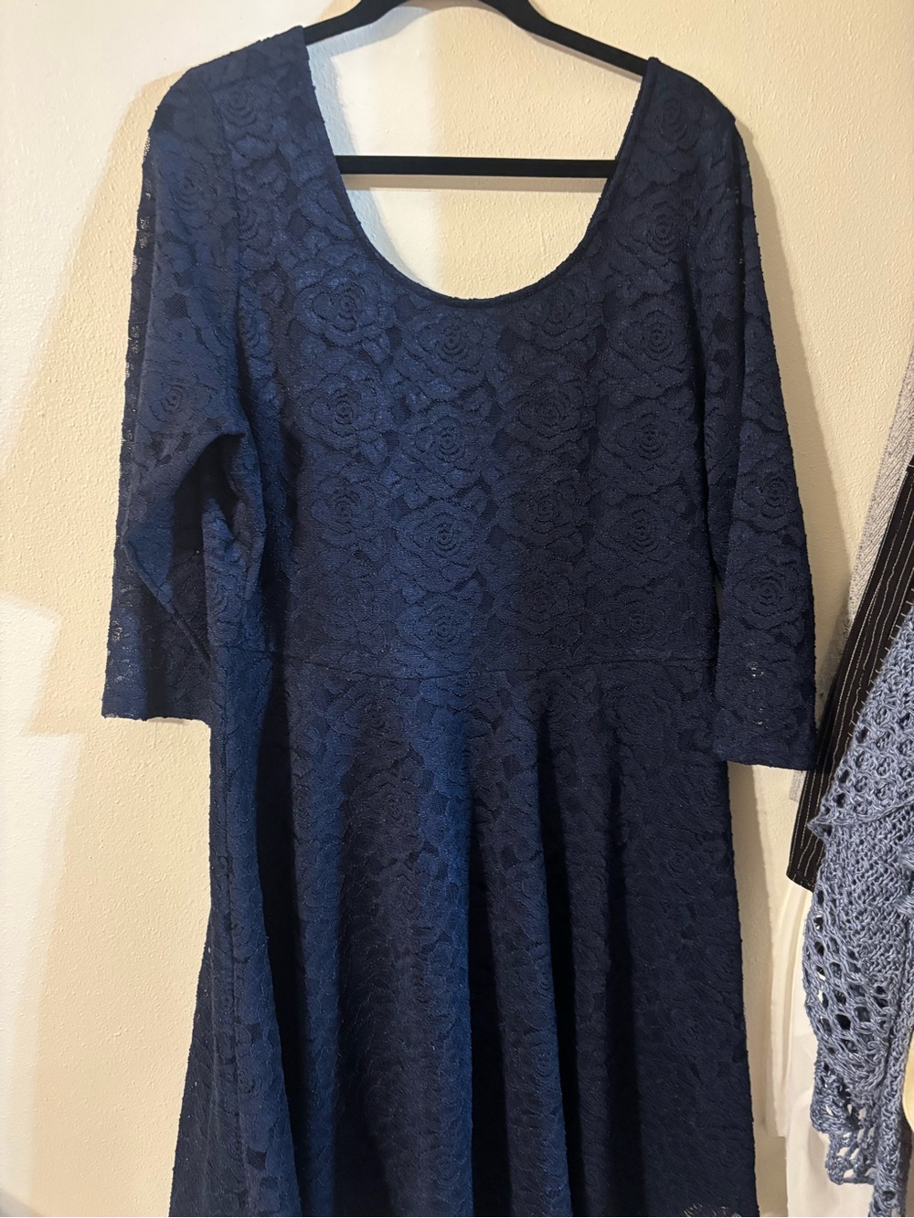 Soprano Navy Lace Long Sleeve Scoop Neck Dress